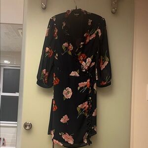 Lulu's Black Floral Wrap Dress